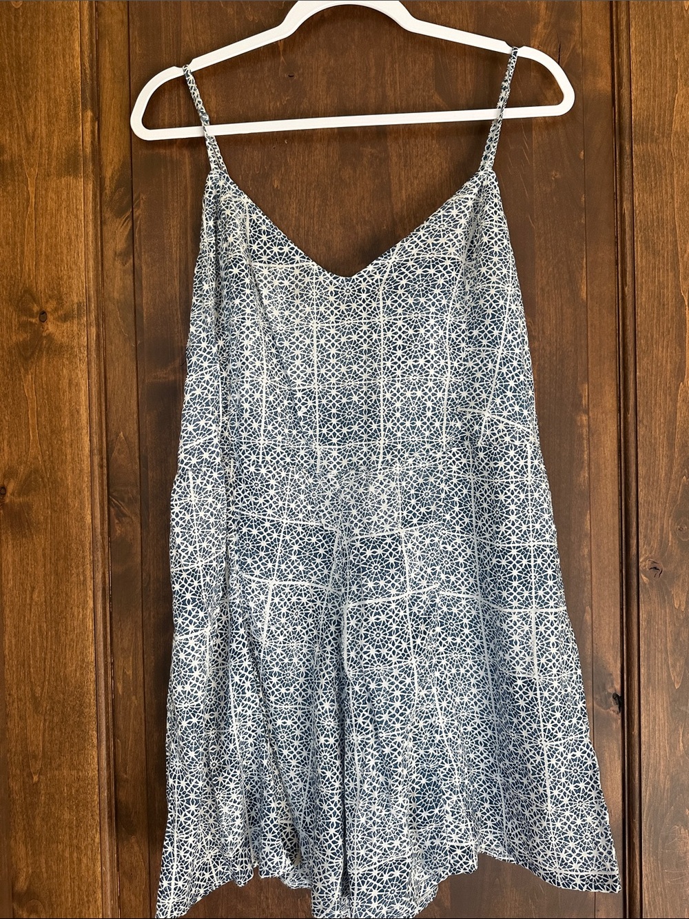 RVCA Spaghetti Strap Blue & White Printed Jumpsuit